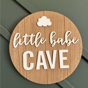 Nursery Baby Decor Little Babe Cave Wooden Wall Sign - White Text